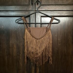 Brown Fringe Crop Top